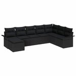 vidaXL Ensemble de canapé de jardin avec coussin 8 Pièces Noir polyrotin