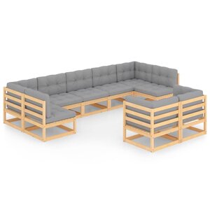 vidaXL Salon de jardin 9 Pièces avec coussins Bois de pin massif