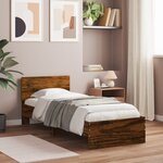 vidaXL Cadre de lit tête de lit et lumières LED chêne fumé 90x190 cm