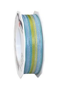 Organza à rayures laitonné mauritius 20-m-rouleau 25 mm bleu ciel/vert citron