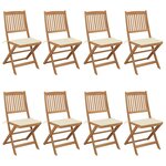vidaXL Chaises pliables de jardin lot de 8 avec coussins Bois d'acacia