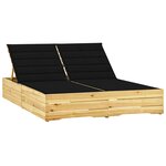 vidaXL Chaise longue double et coussins noir bois de pin imprégné
