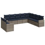 vidaXL Salon de jardin 10 Pièces avec coussins gris résine tressée