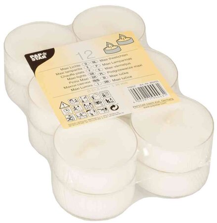 Pack de 12 Bougies chauffe-plat Maxi Diam 57 mm H 26 mm Blanc PAPSTAR