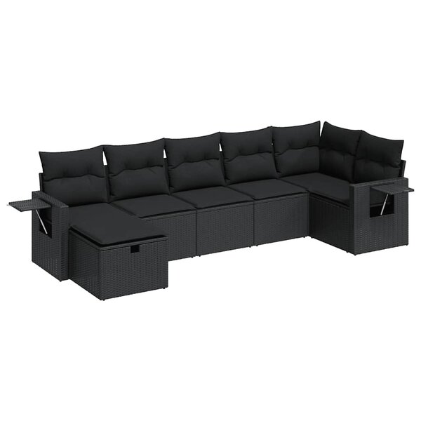 vidaXL Salon de jardin 7 Pièces avec coussins noir résine tressée