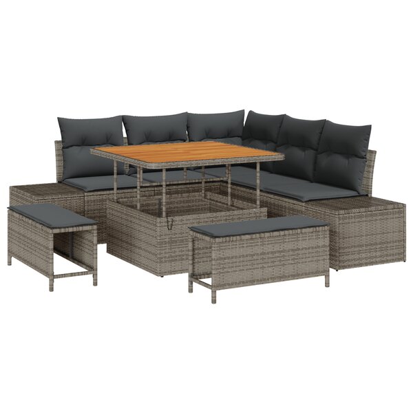 vidaXL Ensemble de canapé de jardin 8 pièces avec coussins gris en poly rotin et acacia