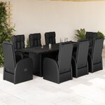 vidaXL Ensemble à manger de jardin 9Pièces coussins noir résine tressée