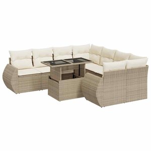 vidaXL Salon de jardin avec coussins 9 Pièces beige résine tressée