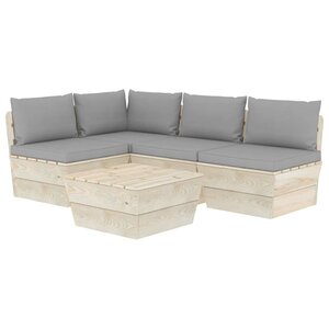 vidaXL Salon de jardin palette 5 Pièces avec coussins bois d'épicéa