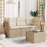 vidaXL Salon de jardin avec coussins 4 Pièces beige résine tressée