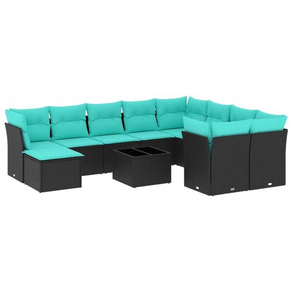 vidaXL Salon de jardin 11 Pièces avec coussins noir résine tressée