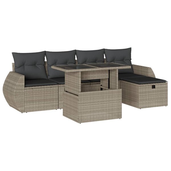 vidaXL Salon de jardin 6 Pièces avec coussins gris clair résine tressée