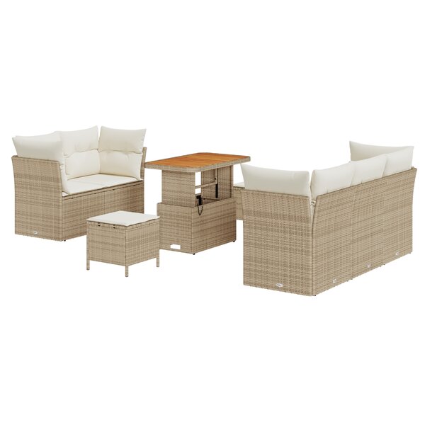 vidaXL Set de canapés de jardin 8 pièces avec des coussins en poly rattan beige et en acacia.
