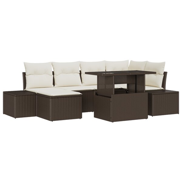 vidaXL Ensemble de canapés de jardin en 7 pièces avec coussins en poly rotin marron