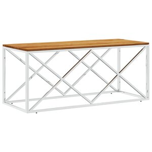 vidaXL Table basse acier inoxydable et bois massif d'acacia