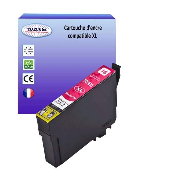 Cartouche Compatible pour Epson WF2010W, WF2510WF, WF2520NF, WF2750DWF, WF2760DWF remplace Epson T1633 (16XL) Magenta  - T3AZUR