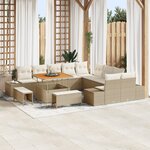 Ensemble de Canapé de Jardin 13 Pièces avec Coussins Beige Rattan Acacia