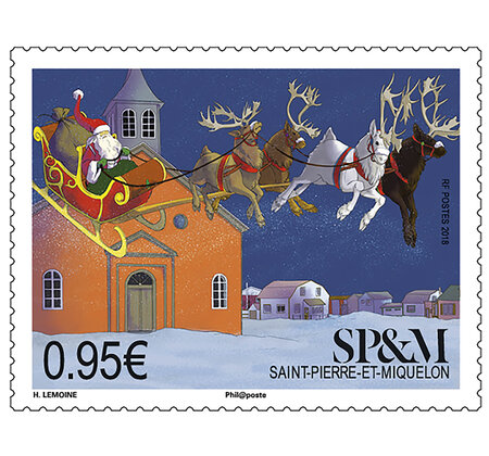 Timbre - Saint Pierre et Miquelon et le traineau du Père Noël
