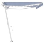 vidaXL Auvent automatique capteur de vent/LED 500x300 cm Bleu et blanc