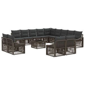 vidaXL Ensemble de canapé de jardin 14 pc Gris polyrotin