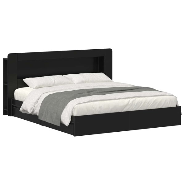 vidaXL Cadre de lit avec rangement Noir 200 x 200 cm Bois d'ingénierie