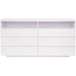 Commode LUX - 6 tiroirs et 2 niches + LED - Blanc - L 150 x P 40 x H 77 cm