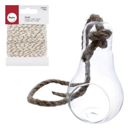 Ampoule de décoration 14 cm avec corde + Ficelle dorée & blanche