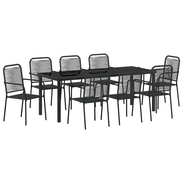vidaXL Ensemble de salle à manger pour jardin 9 Pièces Noir