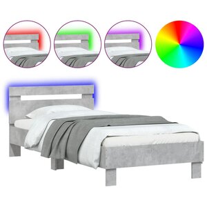 vidaXL Cadre de lit tête de lit et lumières LED gris béton 90x190 cm