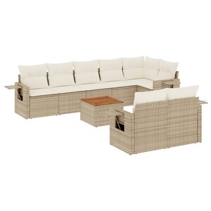 vidaXL Salon de jardin avec coussins 9 Pièces beige résine tressée