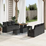 Ensemble de Canapé de Jardin de 9 Pièces avec Coussins Noir Poly Rattan