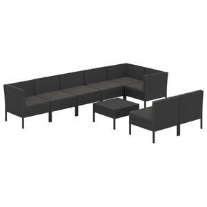 vidaXL Salon de jardin 9 Pièces avec coussins Résine tressée Noir