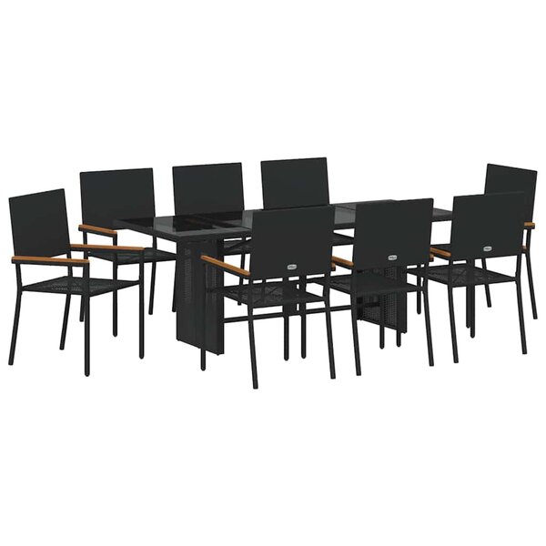 vidaXL Ensemble de salle à manger pour jardin 9 Pièces Noir