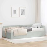 vidaXL Cadre de lit d'angle avec matelas 2 Pièces Gris clair Velours