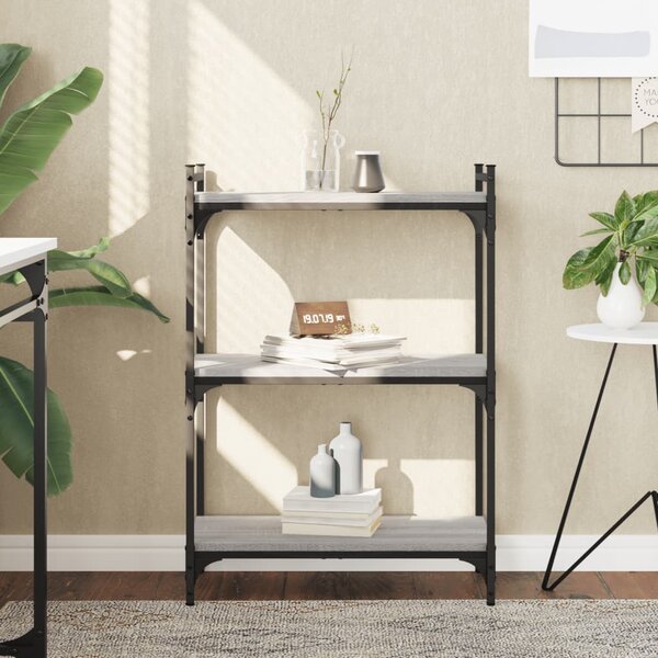 Bibliothèque étagère 2 Niveaux Sonoma Gris 60x24x76 Cm - Rangement Livres, DVD, Déco - Meuble Salon Compact - 7
