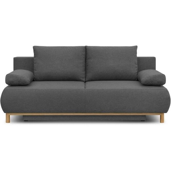 Banquette convertible 3 places MIKA - Tissu gris - Coffre de rangement - 192 x 84 x 93 cm