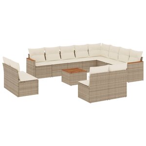 vidaXL Salon de jardin avec coussins 13 Pièces beige résine tressée