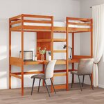 vidaXL Lit mezzanine avec bureau et étagères brun cire 90x200 cm pin