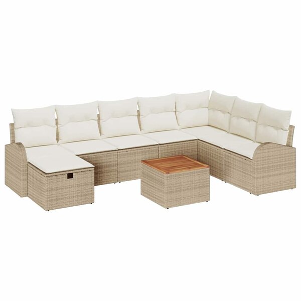 vidaXL Ensemble de canapé de jardin 9 Pièces Beige Poly rotin