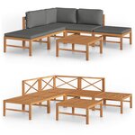 vidaXL Salon de jardin 6 Pièces avec coussins gris Bois de teck solide