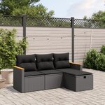 vidaXL Salon de jardin 4 Pièces avec coussins noir résine tressée