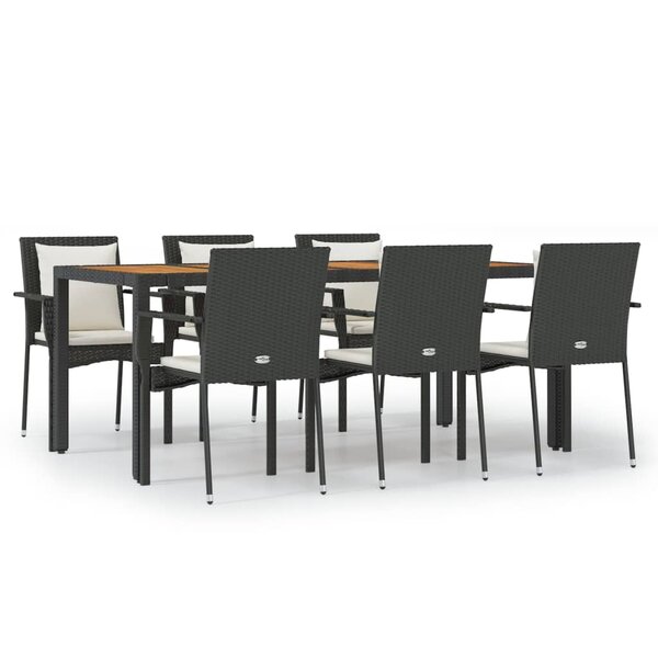 vidaXL Ensemble à manger de jardin coussins 7Pièces Noir Résine tressée