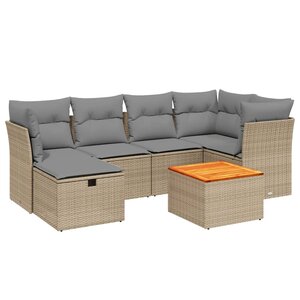 vidaXL Salon de jardin avec coussins 7Pièces mélange beige résine tressée