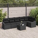 vidaXL Ensemble de salle à manger pour jardin avec coussin 7 Pièces Noir