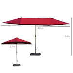 Parasol de jardin XXL dim. 4 6L x 2 7l x 2 4H m ouverture fermeture manivelle pied & contrepoids inclus acier polyester haute densité bordeaux