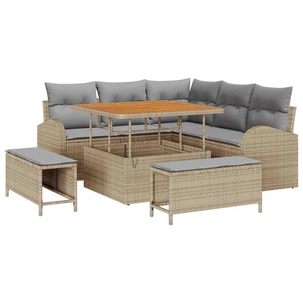 vidaXL Ensemble de canapé de jardin 8 Pièces Beige Poly rotin
