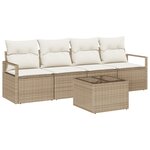 vidaXL Ensemble de canapés de jardin 5 pièces avec coussins en rattan synthétique beige
