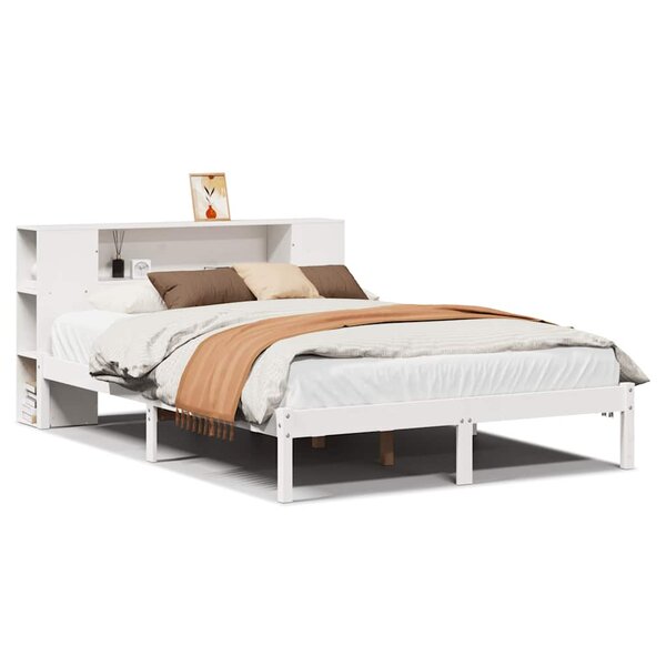 vidaXL Lit bibliothèque sans matelas blanc 135x190 cm bois pin massif