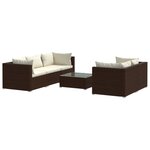 vidaXL Salon de jardin 6 Pièces avec coussins Résine tressée Marron