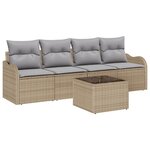 vidaXL Canapé de jardin 5 pièces avec coussins beiges en rotin synthétique